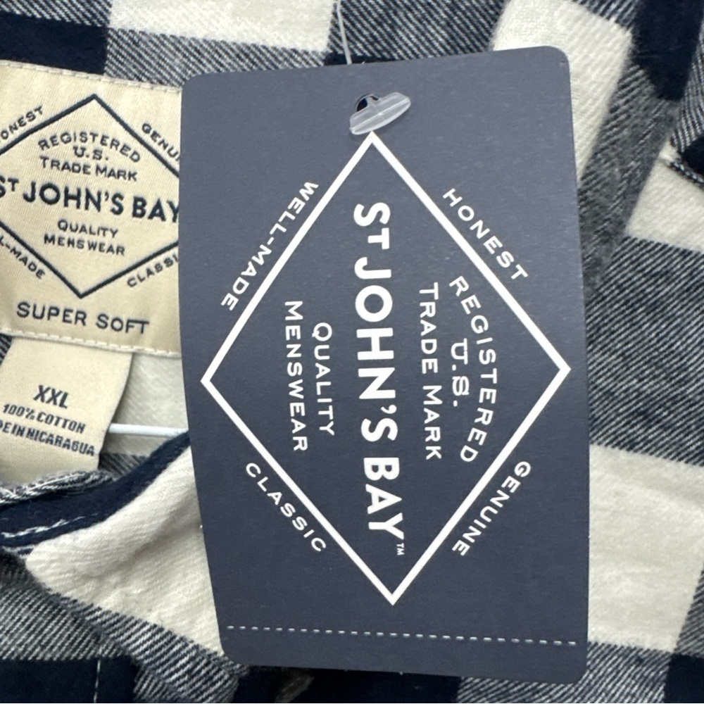 Men’s St John's Bay Signature Flannel Shirt XXL NWT Blue White Buffalo Plaid - Picture 4 of 8